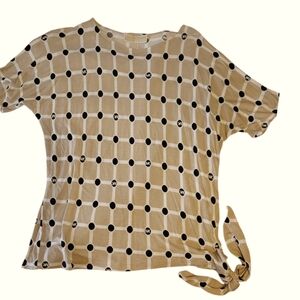 Michael Kors Logo Blouse Hemline Side Tie Short Sleeves Round Neck Size S.